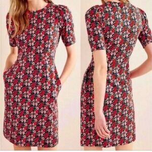 Boden Jersey Red and Black Floral Mini Dress